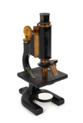 SPENCER BUFFALO: Brass and steel microscope [#68254], 19th century, 38.5cm at highest setting, in timber box with two additional elements. - 2