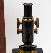 SPENCER BUFFALO: Brass and steel microscope [#61854], 32.5cm at highest setting, in wooden box with four accessories. - 2