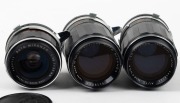 MIRANDA: Three c. 1968 Auto Miranda lenses in black with bayonet mounts for Sensorex - one 35mm f2.8 with front and rear caps, together with two 135mm f3.5 models. (3 lenses) - 2