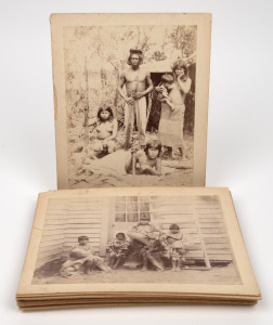 BUENOS AIRES (Argentina) group of 16 albumin prints laid on card, most with captions, late 19th century, subjects include native Indians, street scenes and gauchos, sheet size 17 x 22.5cm, 20.5 x 25.5cm each overall.