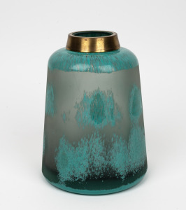 W.M.F. German art glass vase with brass rim, 23cm high