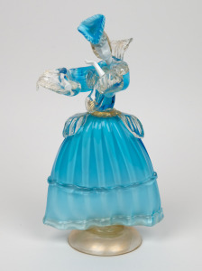 A Murano blue glass statue of a lady with gold foil inclusions, 20th century, 28cm high