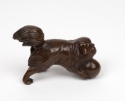 A Chinese cast bronze statue of a Pekingese dog with a ball, 20th century, ​​​​​​​7cm high, 10cm long - 2
