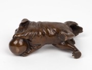 A Chinese cast bronze statue of a Pekingese dog with a ball, 20th century, ​​​​​​​7cm high, 10cm long - 4