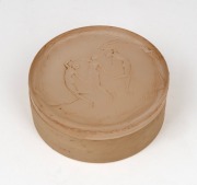 LALIQUE for D'ORSAY opaque French art glass powder bowl with nude dancing figures to the lid, 4cm high, 9.5cm diameter - 3