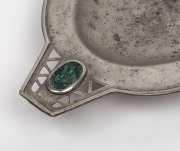 An antique Chinese pewter serving bowl with carved jade decoration, early 20th century, 52cm wide. - 2
