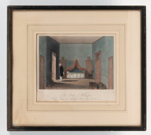 "THE DUKE OF WELLINGTON'S BED ROOM AT APSLEY HOUSE (HYDE PARK CORNER)", antique hand-coloured engraving, 19th century, 21 x 24cm, 38 x 42cm overall