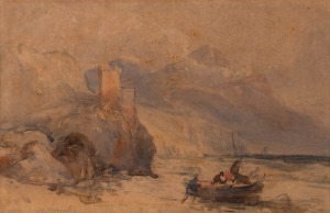 ARTIST UNKNOWN, Ardtornish Castle, watercolour and pencil, early 19th century, titled lower left, and titled and described on label verso; the name of the artist being largely lost, 15.5 x 23cm; framed & glazed overall 36 x 44cm.