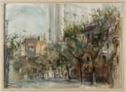 ARTIST UNKNOWN, (Melbourne street scene), watercolour, signed lower left (illegible) and dated '76, 53 x 73cm, 85 x 106cm overall
