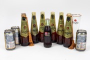 Six Crown Lager bottles from Brownlow medal years 2001/2002/2003/2004 and Crown Lager drinking glass, together with three Carlton Draught cans celebrating Brisbane Lions triple Premiership, plus 2000 Brownlow Medal Dinner Coca Cola bottle limited edition 
