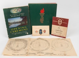 1956 MELBOURNE OLYMPICS: Collection of ephemera including eight main stadium ticket stubs, souvenir ticket envelope, stadium map, athletics program, opening ceremony program and book, (qty).
