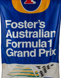 Two banners - 2000 Qantas Australian Grand Prix, dimensions approx. 1.7 x 1m, together with Fosters Australian Formula 1 Grand Prix, dimensions approx. 1.8 x 0.9m.