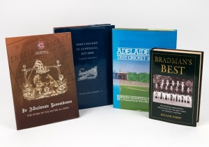 Four assorted cricketing publications, of note "Adelaide Oval Test Cricket 1884-1984" with numerous signatures including DON BRADMAN, GREG CHAPPELL, IAN CHAPPELL, BOB SIMPSON, GUBBY ALLEN, LEN HUTTON, LINDSAY HASSETT and others; "Bradman's Best" signed by