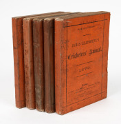 James Lillywhite's Cricketers' Annuals: 1879 (with "The Australian Twelve" photographic frontispiece), 1880 (Richard Daft's English Cricketers), 1881 (The Australian Eleven, 1880), 1883 (The Australian Team, 1882) and 1884 (The Surrey Eleven, 1883); compl