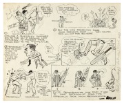 Three superb original pen and ink newspaper illustrations by SAMUEL WELLS, 1921-22: Carl B. Lewis (depicted at the Frank Iredale Benefit Match, 1921); The Victorian XI watch the New South Wales XI trudging back to Sydney (January 1922), and the December 1