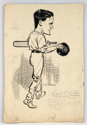 Three superb original pen and ink newspaper illustrations by SAMUEL WELLS, 1921-22: Carl B. Lewis (depicted at the Frank Iredale Benefit Match, 1921); The Victorian XI watch the New South Wales XI trudging back to Sydney (January 1922), and the December 1 - 3