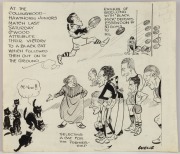 Cartoonist SAMUEL WELLS observes various sports and sportsmen: Patterson v Hawkes Tennis Championship 1922, "Getting the barracker ready for the football season"; the "Collingwood v Geelong Juniors"; the role of mud in improving Victoria's chances against - 4