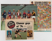 1971 Golden Fleece fixture chart (printed by Peter Isaacson P/L.); the 1974 double-page fixture from "The Herald" and a 1975 poster depicting the 12 VFL Club captains with their printed signatures. (3 items).