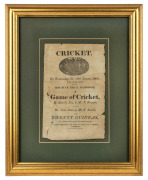 Cricket Broadside. "CRICKET. On Wednesday, the 30th August, 1809, will be played, in the Roe Buck Field, Maidstone, a Game of Cricket, H. Russell, Esq. & Mr T. Bowyer, against Mr John Amos & Mr T. Savell, for Twenty Guineas, the wickets to be pitched at t