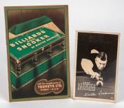 WALTER LINDRUM: original signature on the back of a 1942 real photo postcard of him in action; together with a copy of his book "Billiards and Snooker by Walter Lindrum" published by Tooheys. (2 items).