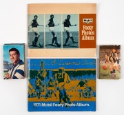 MOBIL VICTORIAN FOOTBALL PHOTOS: 1964 large part set [38/40] loose; 1965 complete set [40/40] affixed in special album; 1966 complete set [40/40] loose; and the 1971 complete set [40/40] affixed in special album.