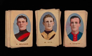 1910 Sniders & Abrahams VFL Footballers (head in oval), part set with a few duplicates, (31); mixed condition.