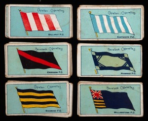 Circa 1910 Wills Victorian Football League & Association Flags, duplicated range, (29) in mixed condition.
