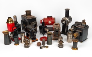 MAGIC LANTERN: An accumulation of more than five small-type and children's magic lanterns, together with several loose magic lantern parts.