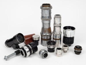 VARIOUS MANUFACTURERS: An accumulation of ten lenses, mostly Som Berthiot, but also Dallmeyer, Meyer G&ouml;rlitz, and others.