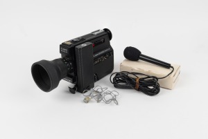 CANON: 514XL-S Super-8 movie camera [#395755] with Canon C-8 9-45mm f1.4 lens and lens hood, plus Canon DM30R microphone attachment, c. 1980. (2 items)