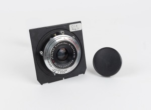 LINHOF: Schneider-Kreuznach Angulon 120mm f6.8 lens [#2758835] with Press-Compur shutter and Schneider-Kreuznach front and rear lens caps.