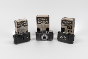 KODAK: Group of three c. 1930s Bantam 828 film cameras, each in maker's box - one f4.5, one f6.3, and one f8. (3 items)