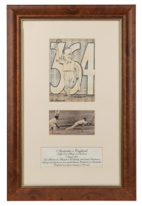 A framed display (51 x 33.5cm) featuring two signed pictures of LEN HUTTON on the occasion, in August 1938, of his achieving 364 against Australia in the Fifth Test at Leeds. In doing so, he surpassed Bradman's highest individual score. The signatures are