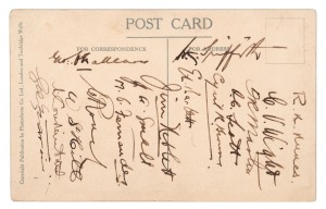 1928 WEST INDIES IN ENGLAND: A postcard signed by 15 (of the 17; missing only Hoad and Rae) of the first West Indian team to play Test Cricket. Captained by Karl Nunes, with Vibart Wight as Vice Captain, there were great expectations of a competitive se