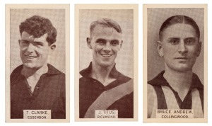 1933 W.D. & H.O. Wills "League Footballers", (143) displayed in slip-in album pages from the collection formed by the late Collingwood player, Bruce Andrew..