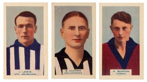 1933 Godfery Phillips (B.D.V. Cigarettes) "Victorian League Footballers" almost complete set [74/75] lacking only #12, Harris of Collingwood. Generally in EF condition.