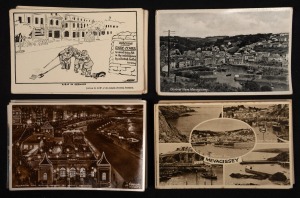 Group of twenty-three postcards, mostly real photo with views of English towns, but also a series of six London Evening Standard anti-Nazi cartoons.