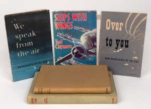 Group of five c. 1940s books on the topic of the Second World War, comprising hardback Alan Melville 'First Tide' and H.V. Morton 'Atlantic Meeting', together with paperback 'Over to you - New Broadcasts By The R.A.F.', 'We speak from the air - Broadcasts