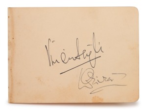 VIVIEN LEIGH & LAURENCE OLIVIER pen signatures on an autograph book page, circa 1930s.