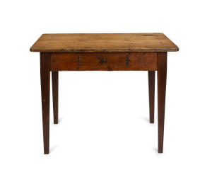A farmhouse scullery table, Baltic pine and blackwood, square tapering legs with peg joint construction and unusual dovetailed drawer front, South Australian origin, 19th century, 76cm high, 100cm wide, 60cm deep
