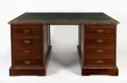 An antique ash twin pedestal desk, late 19th century, 77cm high, 154cm wide, 100cm deep. - 2