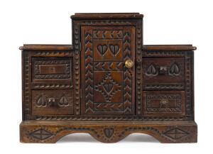 A folk art miniature cabinet, eucalypt and cedar, South Australian origin, 19th century 40cm high, 55cm wide, 21cm deep.