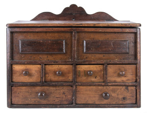 A wall mounted scullery pantry, stained pine, South Australian origin, 19th century 46cm high, 52cm wide, 20cm deep