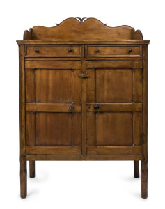 A Colonial Australian stained pine meatsafe with zinc sides plus unusual shaped and chamfered legs, Barossa Valley origin, 19th century, 147cm high, 103cm wide, 56cm deep.