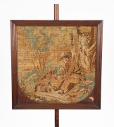 An antique English mahogany pole screen with claw feet, carved platform base, turned column and tapestry top, 19th century. ​​​​​​​Note: Missing finial. 135cm high - 2