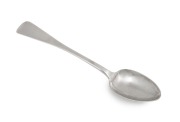 ALEXANDER DICK rare Colonial Australian silver Hanoverian pattern basting spoon, Sydney origin, circa 1830s, stamped with Dick's castle mark, date letter "D" and anchor, plus additional thrice struck retailer's mark "W.W.", 34cm long, 206 grams.