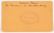 Circa 1880s carte-de-visite size albumen paper print laid down on backing card and titled verso in manuscript "Malvern House, the Residence of Mr & Mrs Farley", with the ink handstamp of "G.V. ST. CLARE, Photographer, INVERELL". Overall 63 x 102mm. Two si - 2