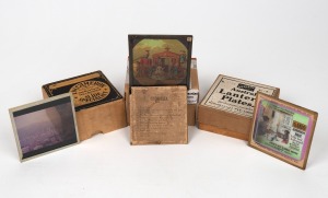 MAGIC LANTERN SLIDES: Group of forty 8 x 8cm glass slides, featuring views of Lebanon, Ottoman Palestine, Dutch flower markets, and others, plus an illustrated series of the Cinderella narrative.