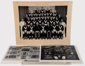 The VICTORIAN LEAGUE TEAM to the AUSTRALIAN CARNIVAL, MELBOURNE July 1958: Large format original photograph (37 x 50cm), with Jack Clarke, Allen Aylett, Bob Davis, Ted Whitten, Bob Skilton, John Schultz and Norm Smith (the coach) amongst the other player