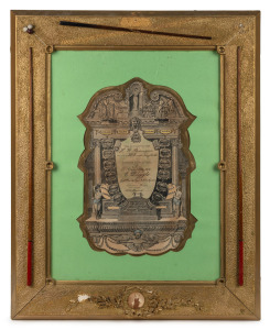 H.W. STEVENSON: Illustrated certificate, issued by the Billiard Association of Great Britain Ireland And The Colonies, proclaiming 'This is to Certify that H.W. Stevenson made a break of 582 with Ivory Balls on a Standard Billiard Table, on November 25 1898 in a game against E Diggle...', framed and glazed, 78 x 62cm overall, together with 1901 framed photograph of Stevenson, 78 x 59cm overall.